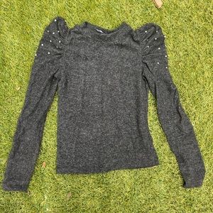 Zara grey poofy shoulder sweater with rhinestones